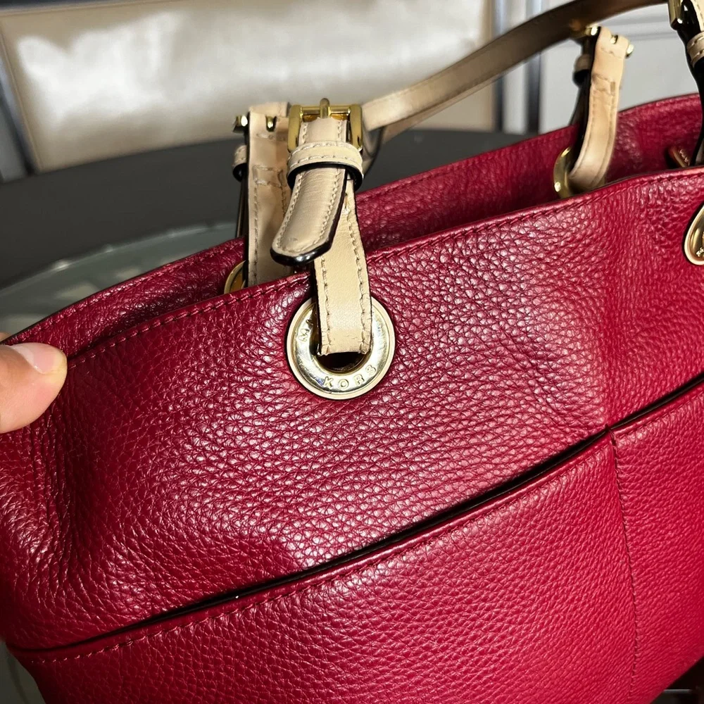 MICHAEL Michael Kors Bedford Red Pebbled Leather Pocket Tote